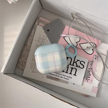CUTECASE淡色系 Airpods4ケース チェック柄 韓国風 Airpods3/Pro2ケース airpodspro2カバー キーチェーン付 ギフトにおすすめCM5374
