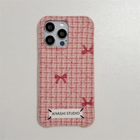 CUTECASE毛織物 リボン iPhone16Pro/16ケース 女子力アップ iPhone15Pro/14/13Proカバー 秋冬に流行る おしゃれ CM4761