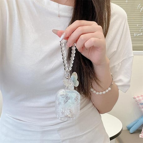 CUTECASE チョウ柄 Airpods4ケース シェル調 AirpodsPro2ケース airpods3/2ケース ストラップ付 ギフトにおすすめCM5496