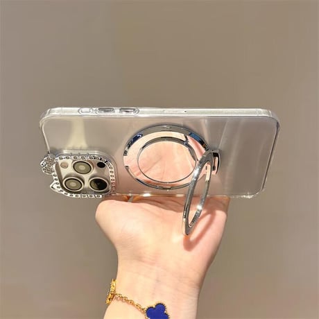 CUTECASE ミラー iPhone17/17Proケース ジュエリーリボンカメラ枠 iPhone17Air/17Promaxカバー スタンド機能 高透明CM5670