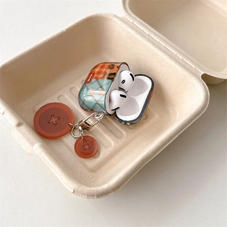 CUTECASEおしゃれ Airpods4ケース ヒョウ柄/チェック柄 AirpodsPro2ケース airpods3/2カバー かわいい ボタンキーチェーン付 耐久性ある CM5304