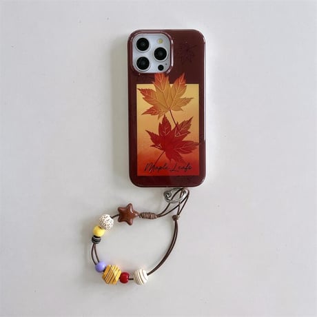 CUTECASE紅葉 iphone16/16proカバー オシャレストラップ iphone15pro/14/13ケース 秋冬に流行る CM4968