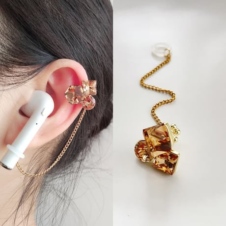 CUTECASE オシャレ AirPods用イヤークリップ 落下紛失防止 ダイヤ/宝石/パール イヤホンストラップ ホルダー キラキラ 人気 2点セットCM6105