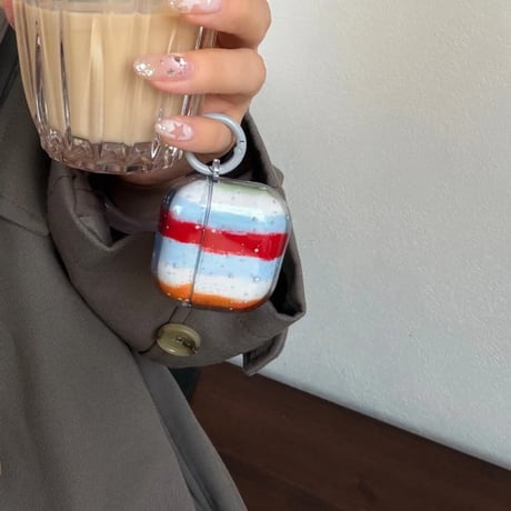 CUTECASE ストライプ Airpods Pro3ケース オシャレ Airpods4/3ケース 半透明 艶感 AirpodsPro2カバー カラーブロッキング リング付き CM6054