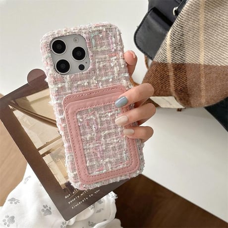 CUTECASEカード収納 ツイード生地 iPhone16Pro/16ケース セレブ愛用 エレガント iPhone15Pro/14/13Promaxカバー 便利 秋冬に流行るCM4854