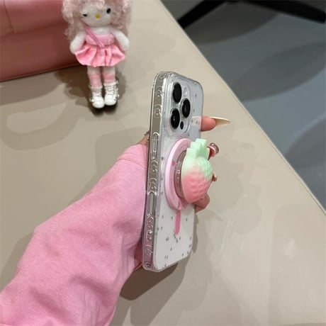 CUTECASEストロベリーグリップ iPhone16pro/16ケース マグネット ハートグリッター入り iPhone15promax/14/13proケース 多機能 女子力UP 可愛いCM5223