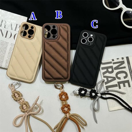 CUTECASEダウンっぽい iPhone16Pro/16ケース ストラップ付 iPhone15Promax/14/13proカバー 高級感高品質 オシャレ CM4911