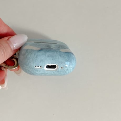 CUTECASE 兎キーホルダー AirpodsPro3ケース 手袋柄 韓国風 エアポッズ4/3 AirpodsPro2/Proカバー ギフトにおすすめ ブルーカラーCM5923