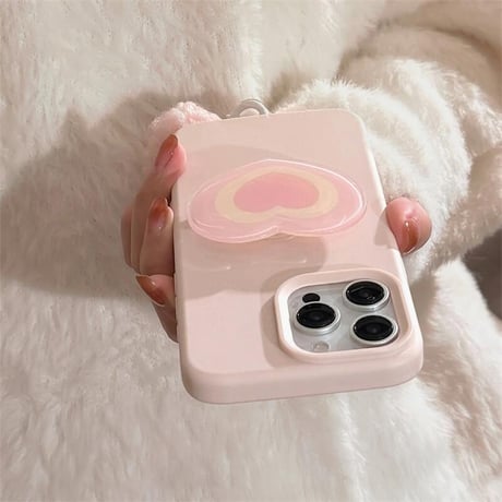 CUTECASEピンク iPhone16/16Proケース ハートグリップ 毛玉チャーム付 iPhone15Pro/14pro/13/12ケース 大人かわいいCM4762