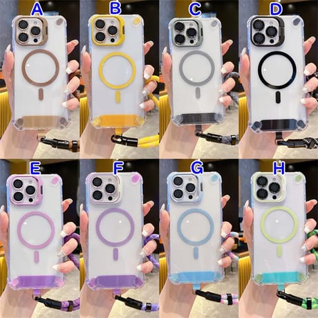 CUTECASEストラップ付 iPhone16pro/17ケース Magsafe充電 スタンド付 iphone15pro/14pro/13カバー 透明 耐衝撃 CM5449