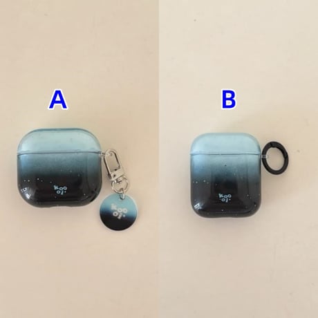 CUTECASE グラデーションブルー Airpods Pro3ケース 光沢感 Airpods4/3カバー pro2/pro1 リング/キーホルダー オシャレCM6206