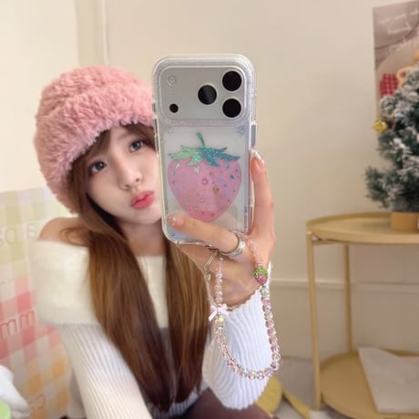 CUTECASE ダイヤストロベリー iPhone17pro/17ケース キラキラ感 iPhone16promax/15proケース オシャレストラップ 女子力高いCM5978