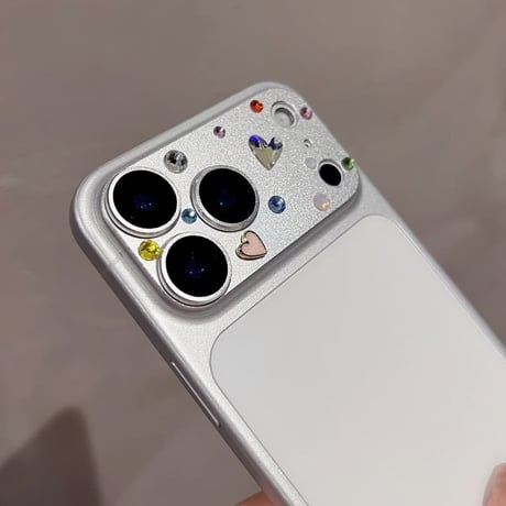 CUTECASE ダイヤとカラーハートデコ カメラ保護カバー 頑丈 iPhone17ProMax 贅沢 保護フィルム キラキラ おしゃれ きれい 耐衝撃CM6159