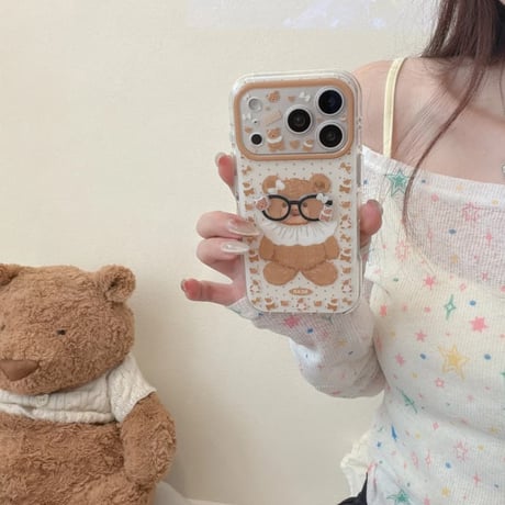 CUTECASE メガネクマちゃん iPhone17Pro/17ケース カメラカバー付 iPhone17Promax/16Pro/15ケース かわいい ギフトにおすすめCM6183