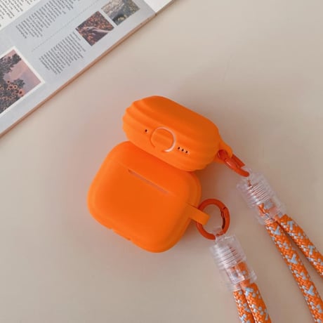 CUTECASE オレンジ AirpodsPro3/４ケース ストラップ付 Airpods3/Pro2ケース 充電口カバー付き トレンドカラー CM5714