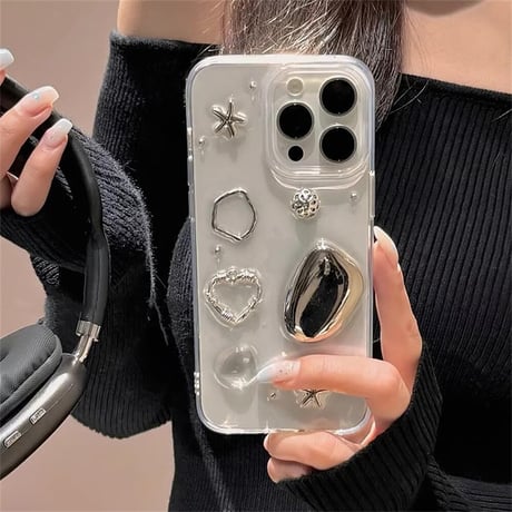 CUTECASEシック デコiPhone15/15proケース クリア アイフォン14/13pro/12ケース かわいい オシャレCM4474