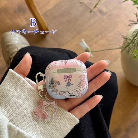 CUTECASE大人可愛い Airpods4ケース クマちゃん Airpods3/Pro2ケース airpodspro2カバー キーチェーン付 ギフトにおすすめCM5133