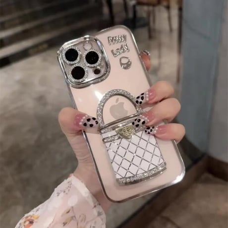 CUTECASE メイク鏡 iPhone16/16Proケース バック型スタンド iPhone15Pro/14/13Proカバー 綺麗キラキラ 多機能 レンズカバーCM4673
