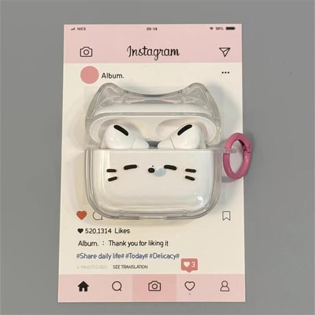 CUTECASE耳付 かわいい眠そうな猫Airpods 4ケース 透明 Airpodspro2/proカバー リング付 Airpods第3/2世代 かわいい プレゼントにおすすめCM5056