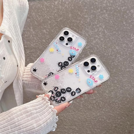 CUTECASE動くモンスター iPhone16pro/16ケース 液体ラメ入り iPhone15pro/14/13pro/12カバー 大人可愛い プレゼントにおすすめCM5274