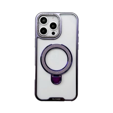 CUTECASEキラキラリングスタンド iPhone17Pro/16カバー ジュエリーデコ iPhone15promax/14proカバー メタルカラー 黄ばまないCM5571