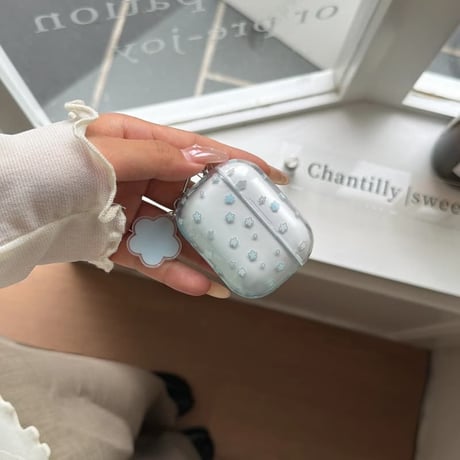 CUTECASE グラデーションブルー Airpods Pro3ケース 花柄 Airpods4/3カバー pro2/pro1 リング/キーホルダー 韓国風CM6283