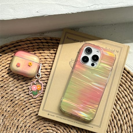 CUTECASE韓国風花 Airpods4ケース グラデーションカラー AirpodsPro2ケース airpods3/2カバー かわいい キーチェーン付 淡色系 CM5335