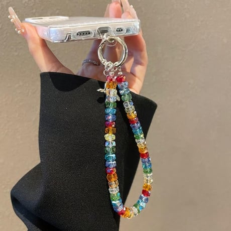 CUTECASE 虹色 スマホストラップ キーホルダー キラキラクリスタル 女子力アップ 大人可愛い 高級感おしゃれ iphone、Galaxyなど全種類対応 CM5581