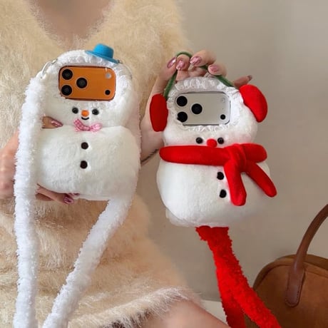 CUTECASE ファー雪だるま iPhone17Pro/17ケース フワフワ 柔らかい iPhone17ProMax/16/15Pro/14ケース 肩掛けストラップ付 ギフトにおすすめCM5955