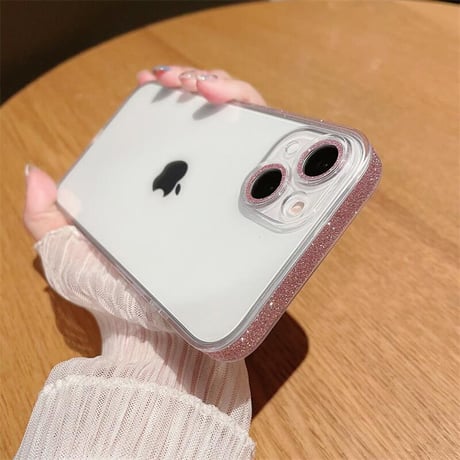 CUTECASE【iPhone15対応】ラメ入り枠 iphone14/13/12promaxカバー キラキラ シンプル オシャレカメラレンズカバー 全面保護 高品質 薄型 黄ばまないCM1877