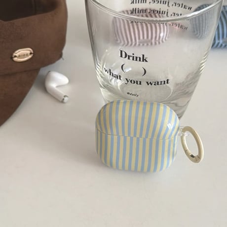 CUTECASEストライプ柄 AirpodsPro3ケース オシャレ Airpods4カバー AirpodsPro2/Pro1カバー リング付き オシャレさんにおすすめCM6242