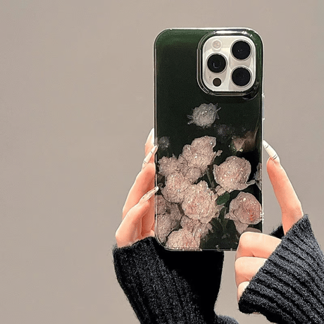CUTECASEキラキラ薔薇柄 iphone16/16proケース おしゃれ シック iphone15pro/14/13ケース 存在感抜群 CM4978