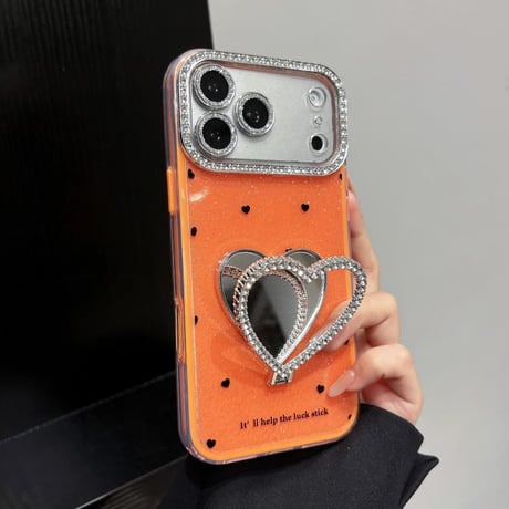 CUTECASE ミラーリングスタンド付 iPhone17Pro/17ケース カメラカバー付き iPhone16Pro/15/14ケース ハート柄 2層構造CM6256