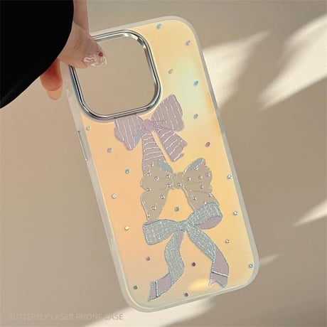 CUTECASEリボン柄 光るiPhone16pro/17ケース ダイヤデコ iPhone15pro/14/13カバー シック 可愛い CM5599