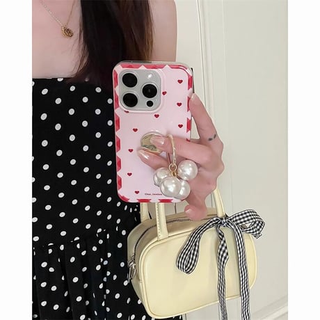 CUTECASEパールリング付 iPhone16Pro/16ケース ハート柄 iPhone15Pro/14Pro/13ケース 大人可愛い 上品 ガールズに人気 CM5424