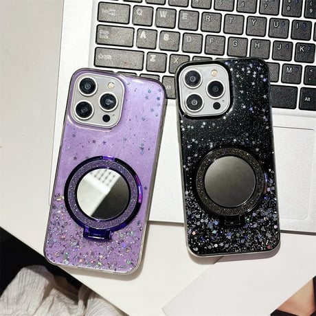 CUTECASE 女子力高い iPhone15/16proケース magsafe対応リング スタンド付 iPhone14pro/13/12/11proカバー キラキラグリッター入りCM4495