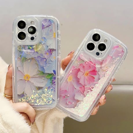 CUTECASE動くグリッター iPhone15pro/15promaxケース 花柄 綺麗iphone14/13/12proカバー クリアケース お洒落 ストレス解消CM4064