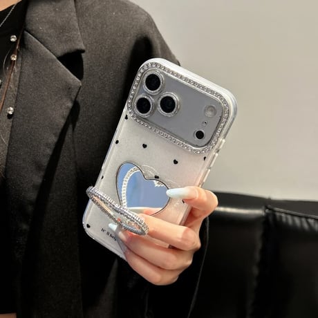 CUTECASE ミラーリングスタンド付 iPhone17Pro/17ケース カメラカバー付き iPhone16Pro/15/14ケース ハート柄 2層構造CM6256