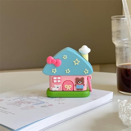 CUTECASE可愛い家 Airpods4ケース クマちゃん AirpodsPro2ケース airpods3/2カバー リング付き ギフトにおすすめ 頑丈CM5412