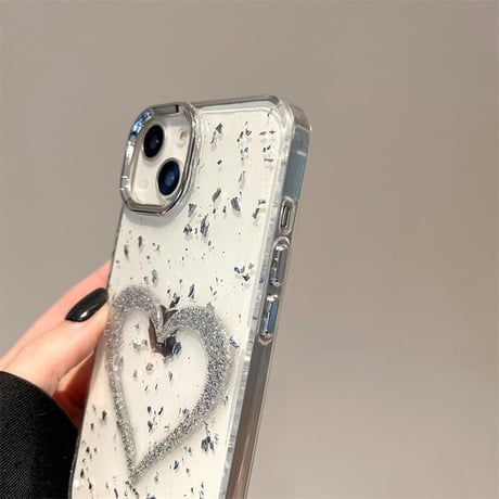 CUTECASEグリッターハート iPhone16pro/15ケース クリア iPhone14/13pro/12カバー 大人可愛い 黄ばまないCM5196
