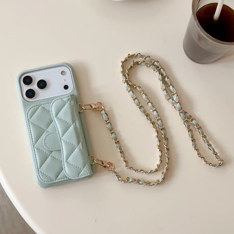 CUTECASE カード入れ付き iPhone17/17Proケース キルティングレザー ショルダーチェーン iPhone17ProMax/Airケース 高級感 セレブ愛用 高品質CM5729