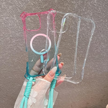 CUTECASEストラップ付耐衝撃 iPhone16pro/16promaxケース Magsafe充電 iPhone15pro/14promax/13カバー 黄ばまない CM5509