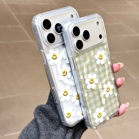 CUTECASE 笑顔の花 iPhone17Promaxケース MagSafe対応 スタンド機能 iPhone17/16Proケース グリップ/ストラップ3点 ギフトにおすすめCM6091
