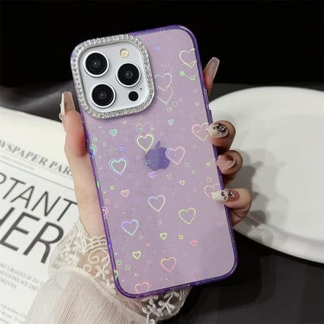 CUTECASE光るハート柄 iPhone15Pro/15Plusケース 女子力アップ iPhone14/13Pro/12カバー 綺麗 夏ファッションCM4439