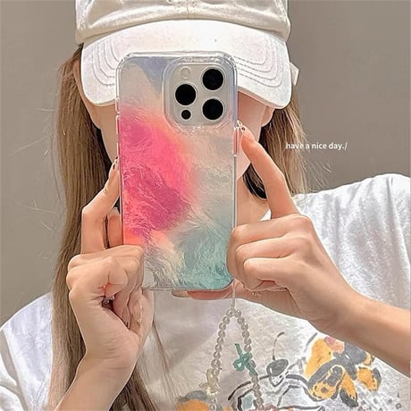 CUTECASE ぼかしカラー iPhone15/15proケース パールストラップ付 アイフォン14pro/13promax/12ケース 可愛い キラキラCM4467
