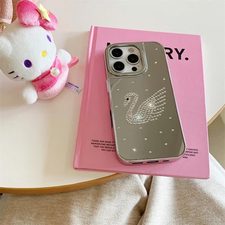 CUTECASEジュエリースワン iPhone16pro/16カバー メイク直し鏡 iPhone15pro/14promax/13ケース 頑丈 上品 大人可愛い CM5212
