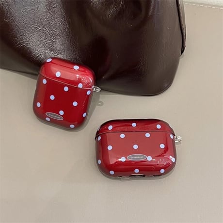 CUTECASEワインレッド Airpods 4ケース 水玉模様 ハートキーホルダー Airpodspro2/proカバー Airpods第3/2世代 かわいい 女子力高いCM5069