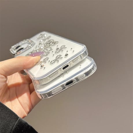 CUTECASEハンドメイド iPhone16pro/16plusケース ダイヤリボンデコ iPhone15promax/14/13カバー オシャレ キラキラCM5456