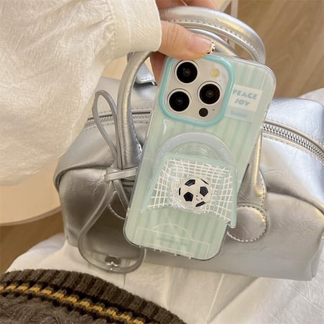 CUTECASE磁気二重層グリーンストライプフットボールネットブラケットiphone16PromaxケースiPhone16case C6031