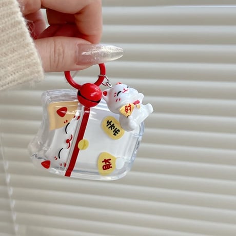 CUTECASE 招き猫 AirPodsPro3ケース ギフトにおすすめ Airpods4/3ケース AirpodsPro2/Pro1カバー ネコちゃんキーホルダー 可愛いCM5979